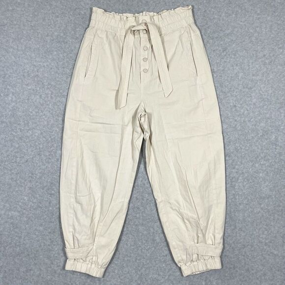 Sea‎ New York Pants Womens 14 Barrel Wide Leg Parachute Pull On Tie Waist Beige - Picture 1 of 14
